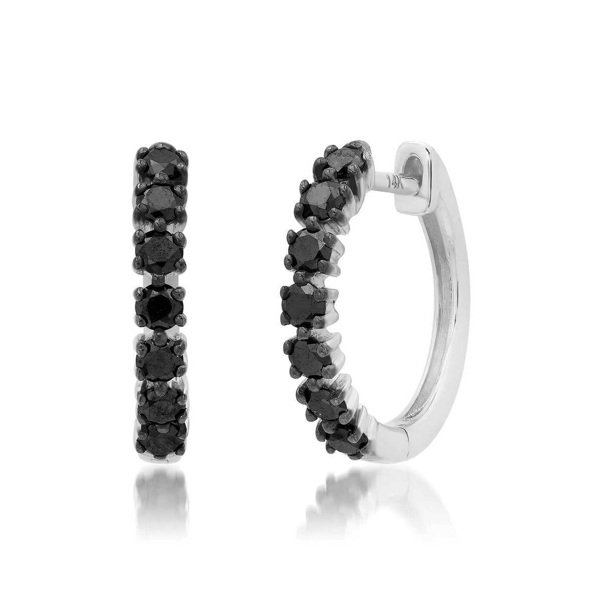 Edgy Black Diamond Huggie Hoops