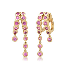 Bezel Set Diamond or Pink Sapphire Split Huggie Hoop Earrings with Long Dangle