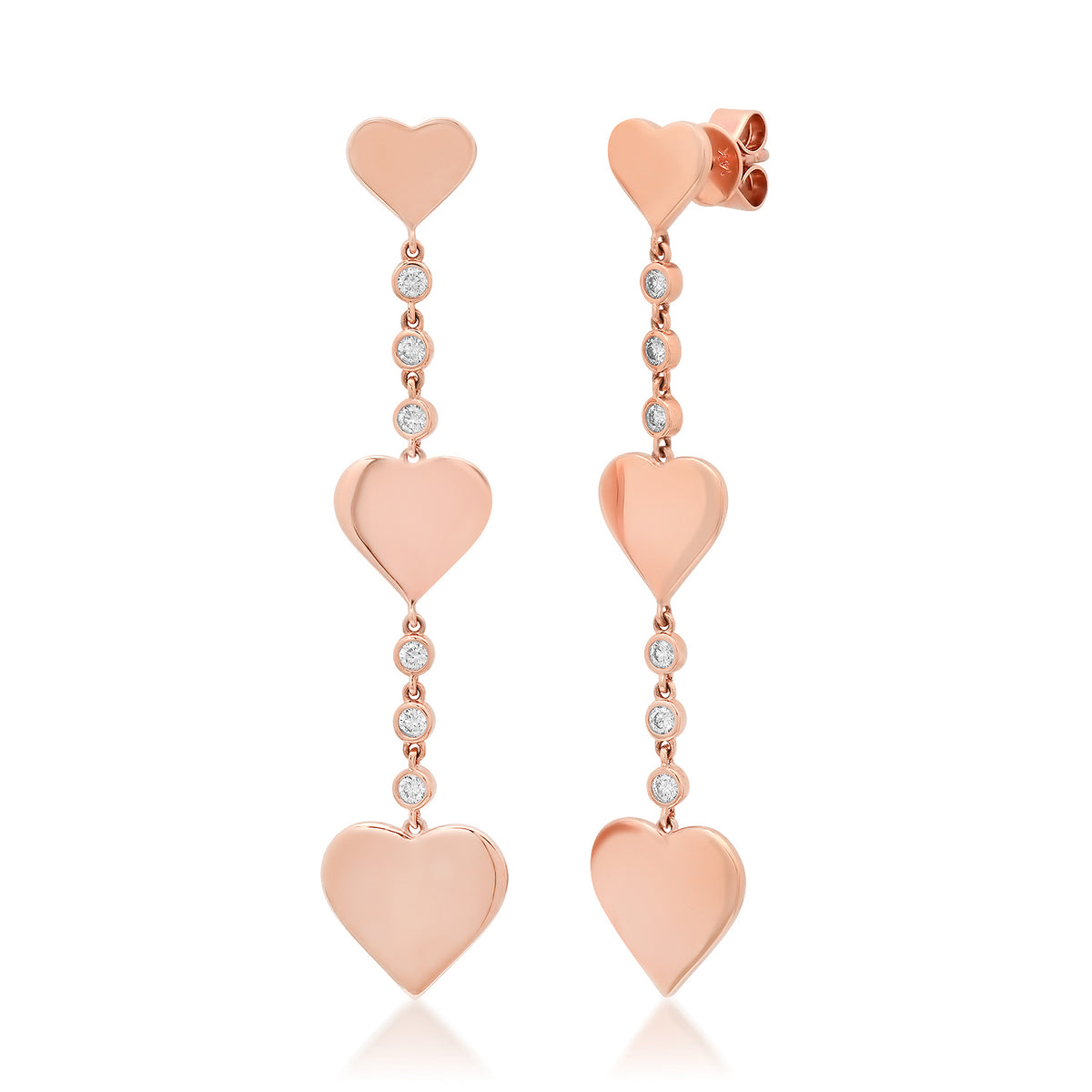 Graduated Gold & Diamond Heart Drop Earrings