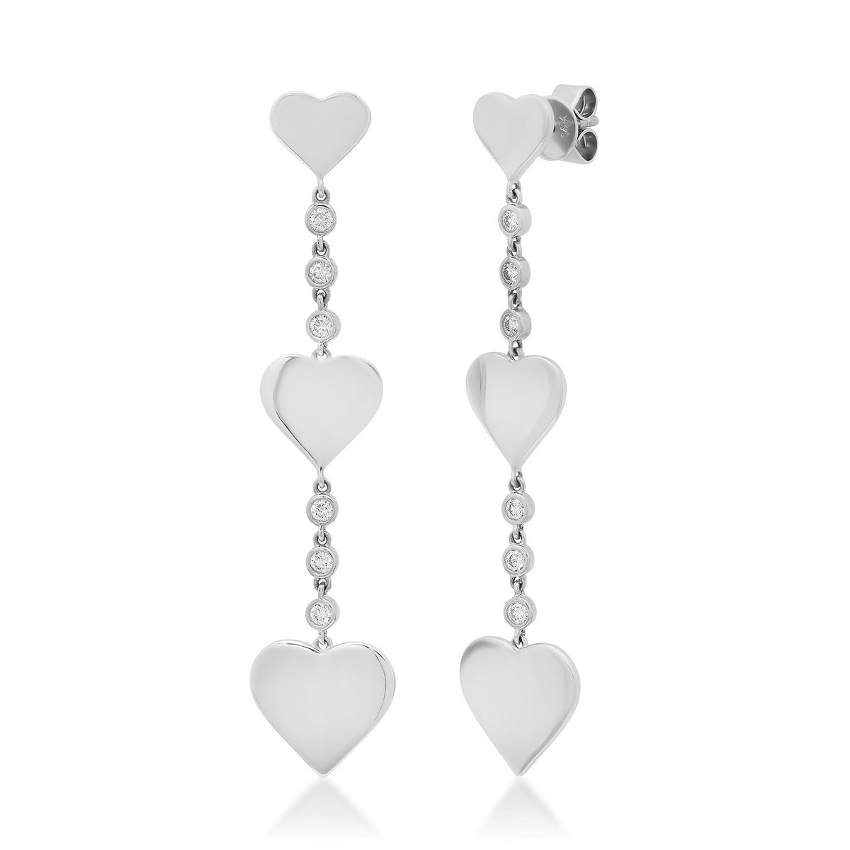 Graduated Gold & Diamond Heart Drop Earrings