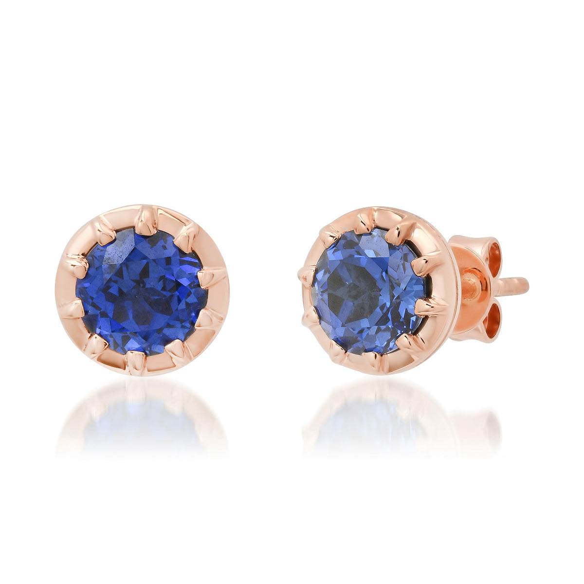 Lab Grown Blue Sapphire Stud Earrings with Claw Prongs