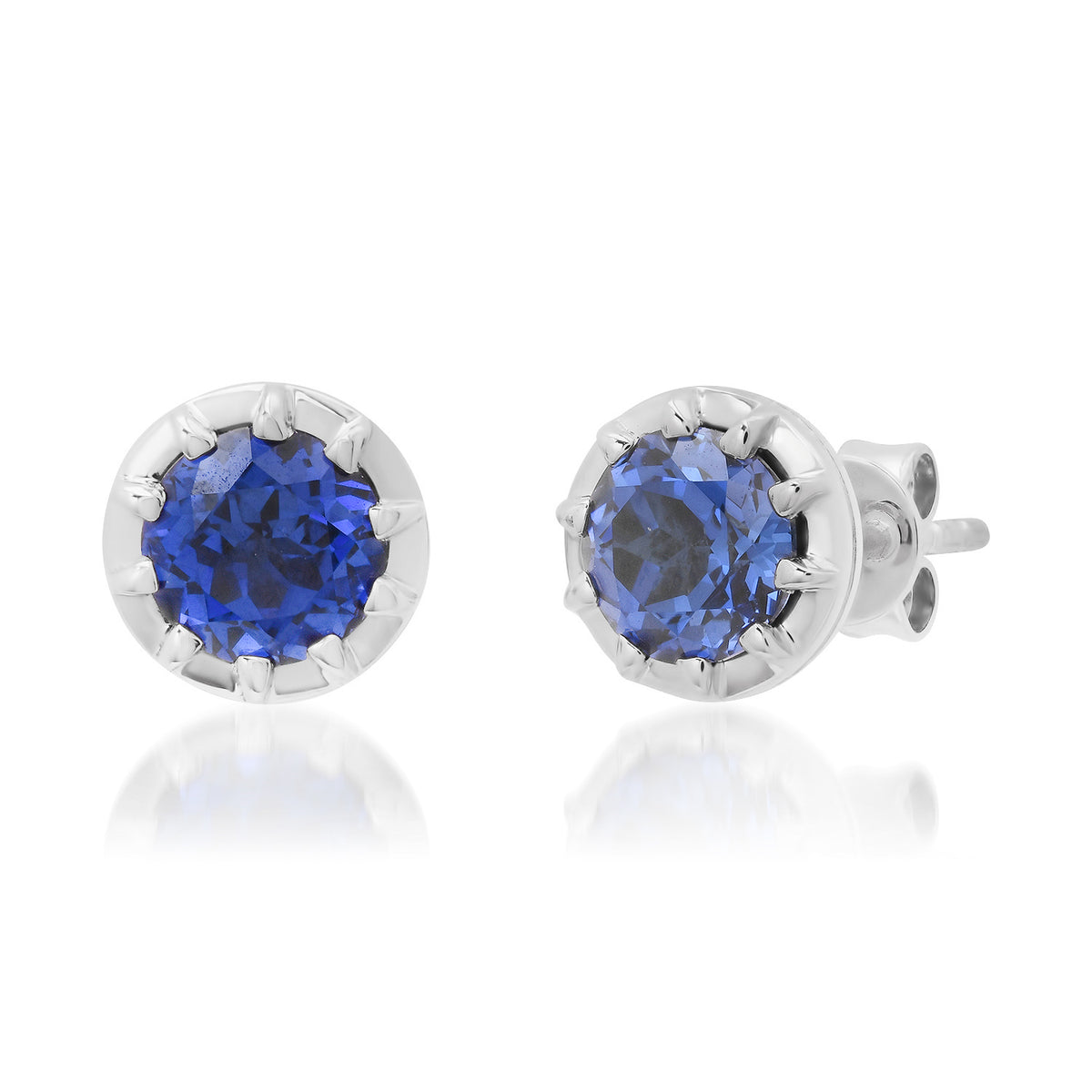 Lab Grown Blue Sapphire Stud Earrings with Claw Prongs