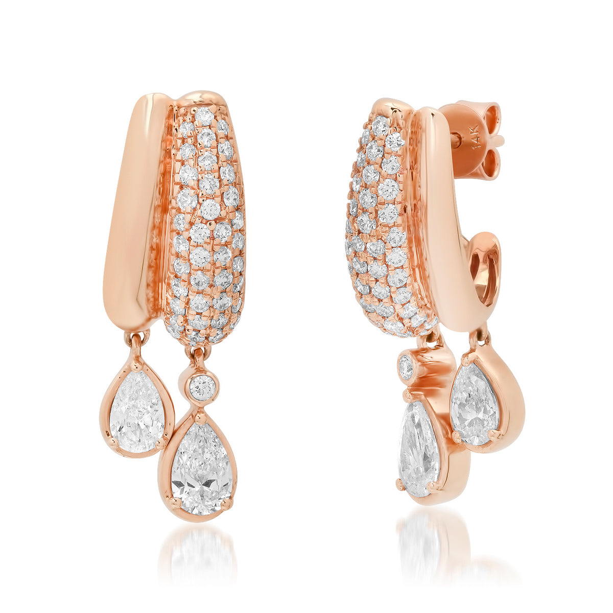 Duo Pear & Pave Diamond Drop Statement Stud Earrings