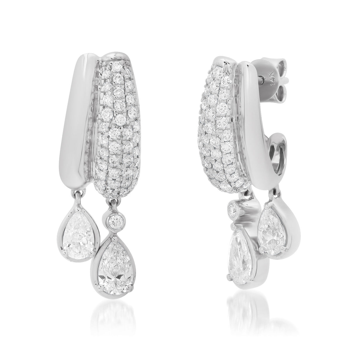 Duo Pear & Pave Diamond Drop Statement Stud Earrings