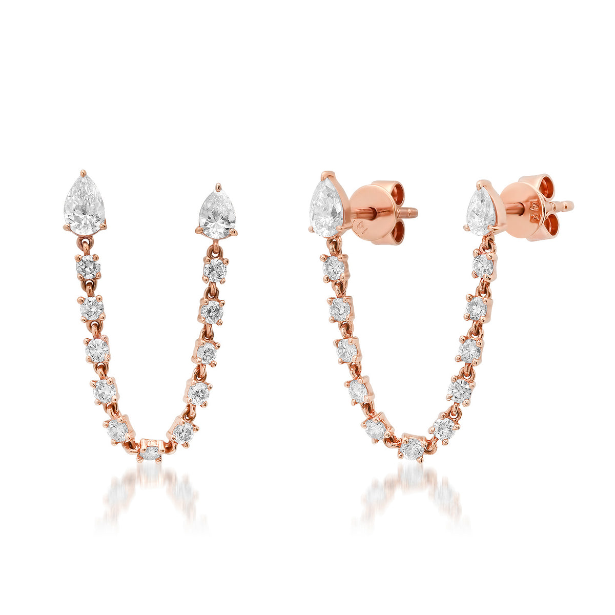 Diamond Pear Double Stud Chain Earrings