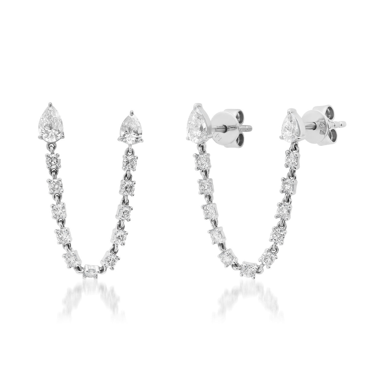 Diamond Pear Double Stud Chain Earrings