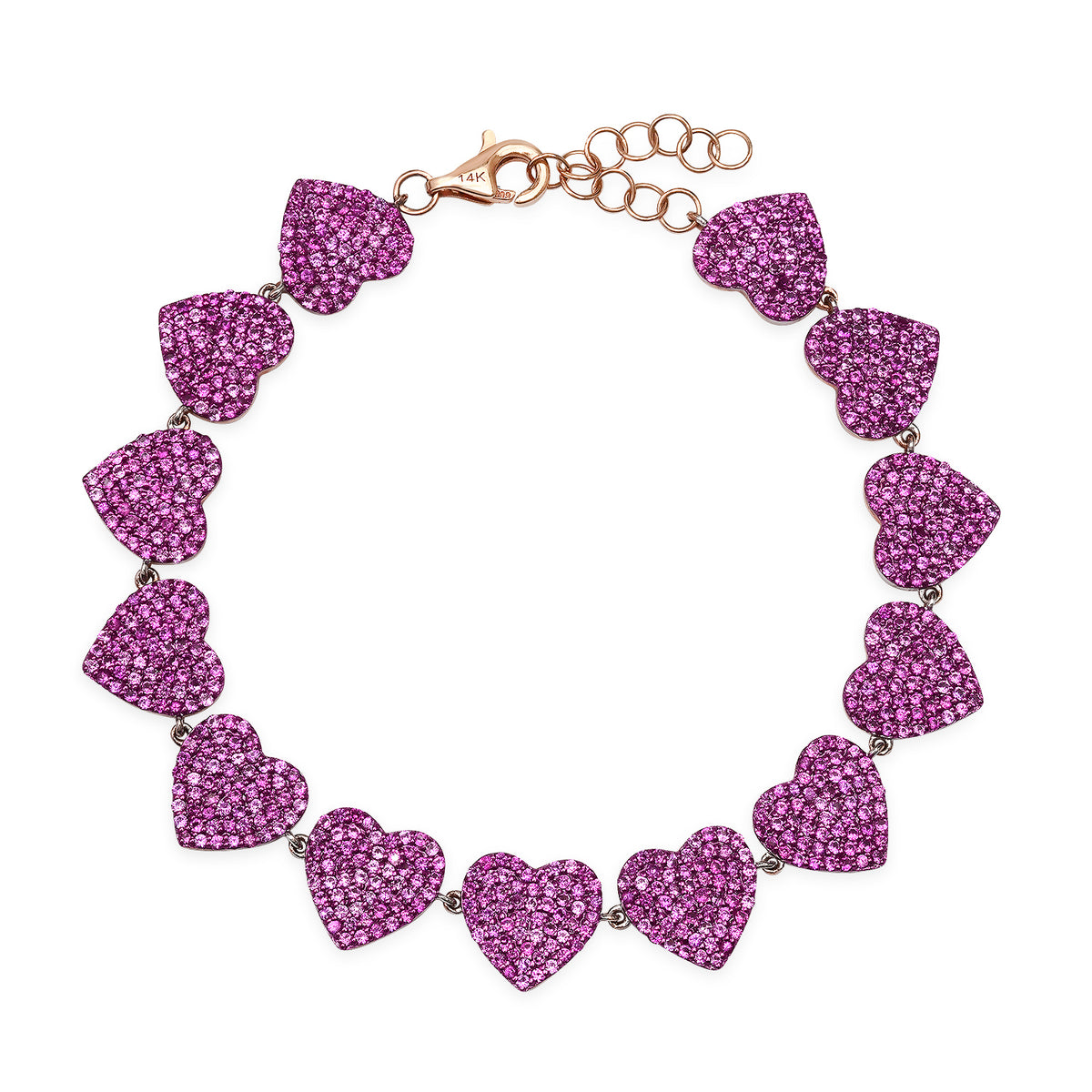 Pave Pink Sapphire Heart Tennis Bracelet