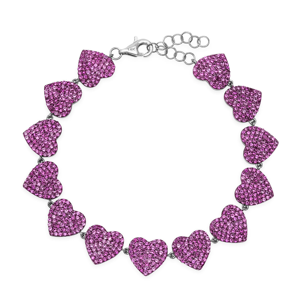 Pave Pink Sapphire Heart Tennis Bracelet