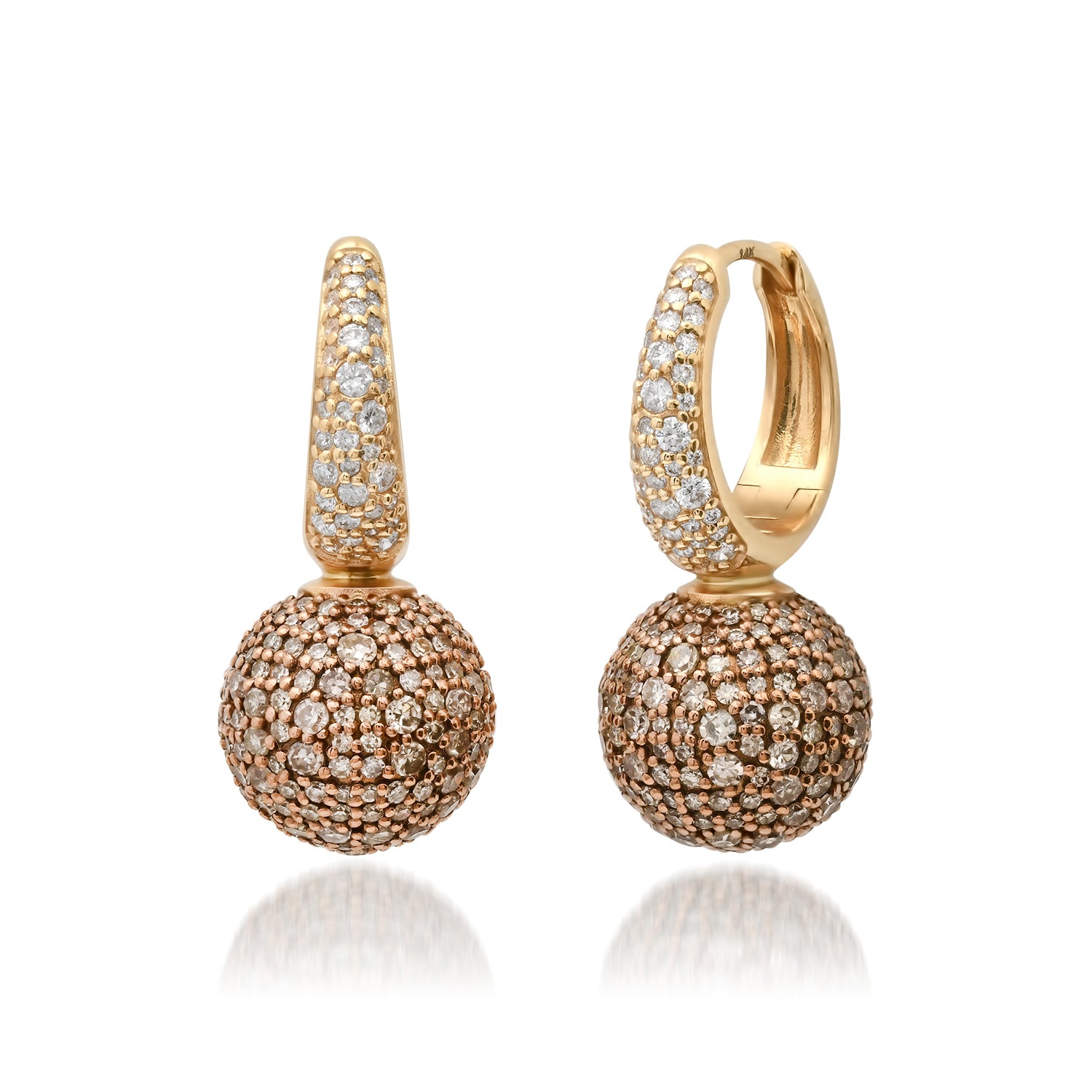 Champagne Diamond Ball Drop Huggie Hoop Earrings
