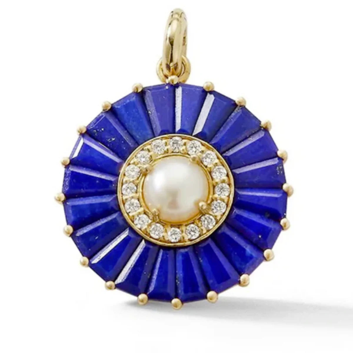 Large Emily Semiprecious Stone with Pearl & Diamond Pendant Charm