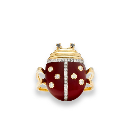 Lovely Lucky Red Agate Ladybug Signet Ring