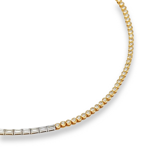 Two Tone Baguette Cut & Round Bezel Diamond Tennis Necklace