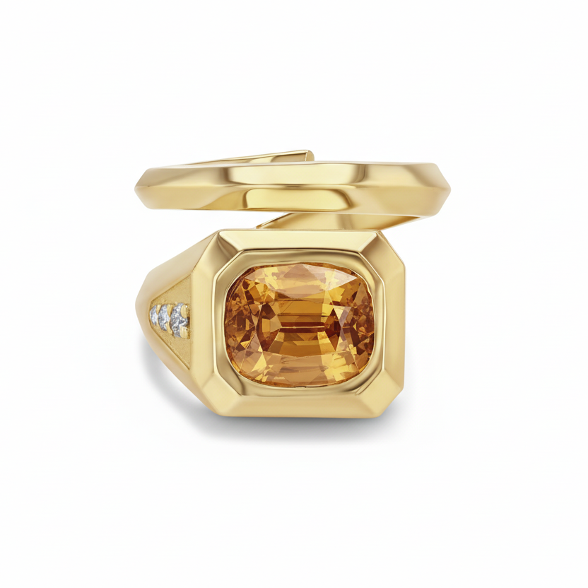Yellow Zircon Garnet Wrap Ring