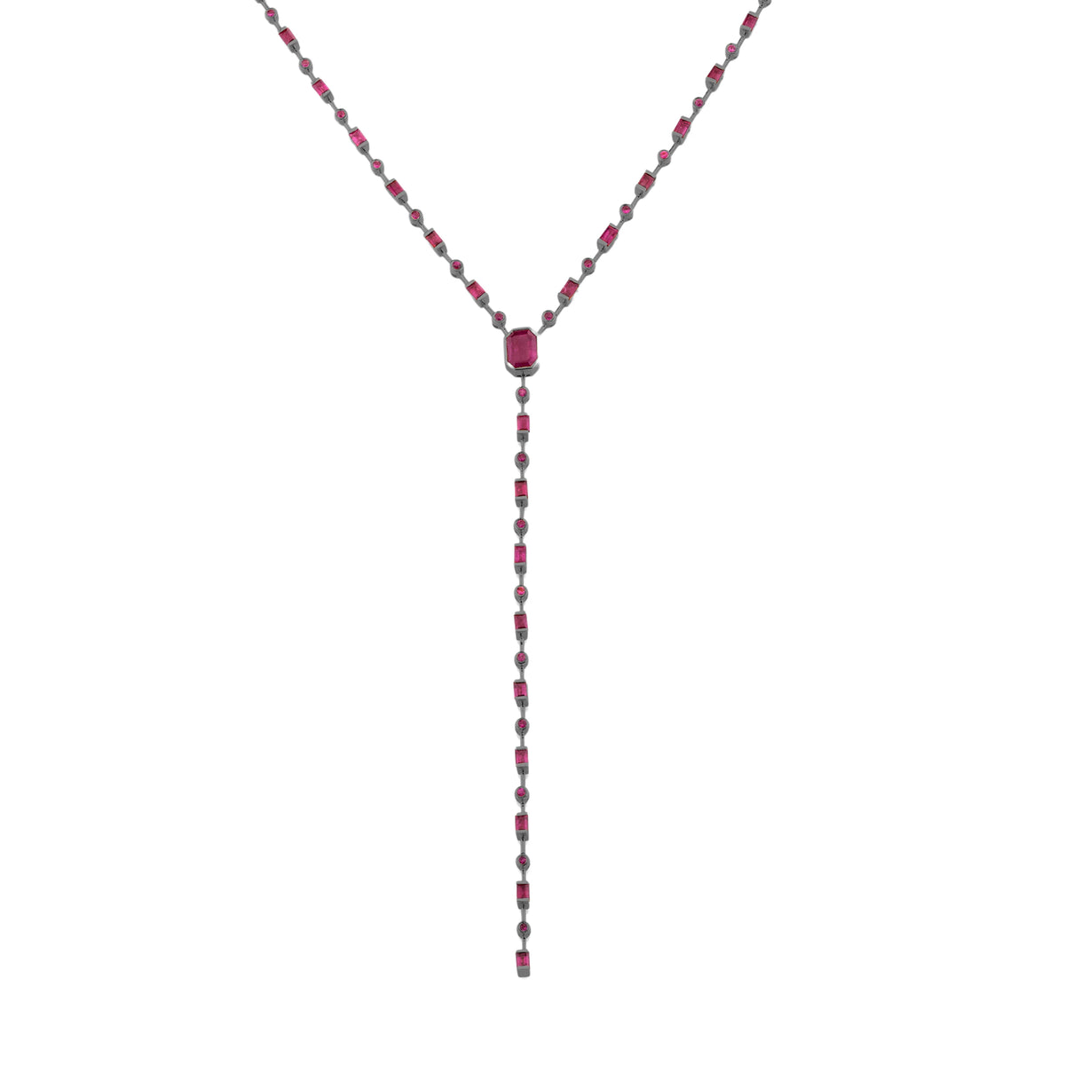 Mixed Ruby Y Station Necklace