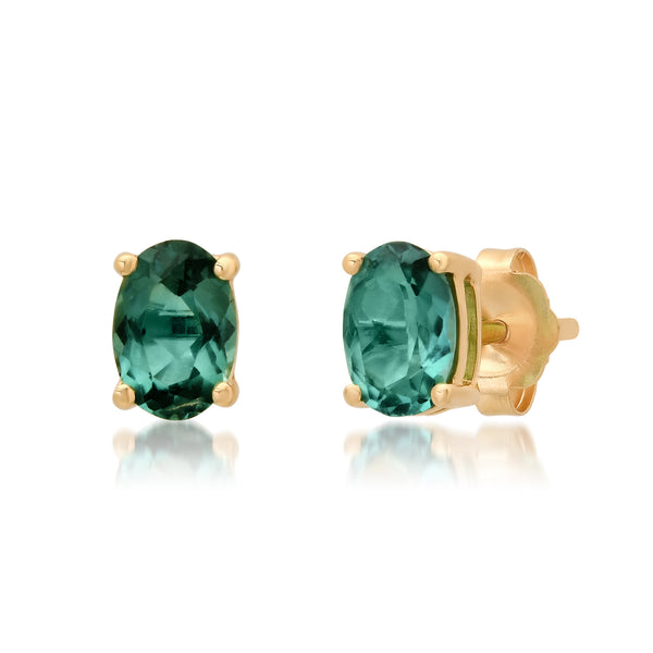 Oval Mint Green Tourmaline Sprinkle Stud Earrings