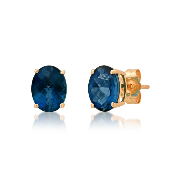 Oval London Blue Topaz Sprinkle Stud Earrings