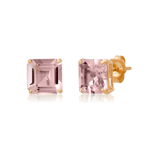 Square Kunzite Sprinkle Stud Earrings