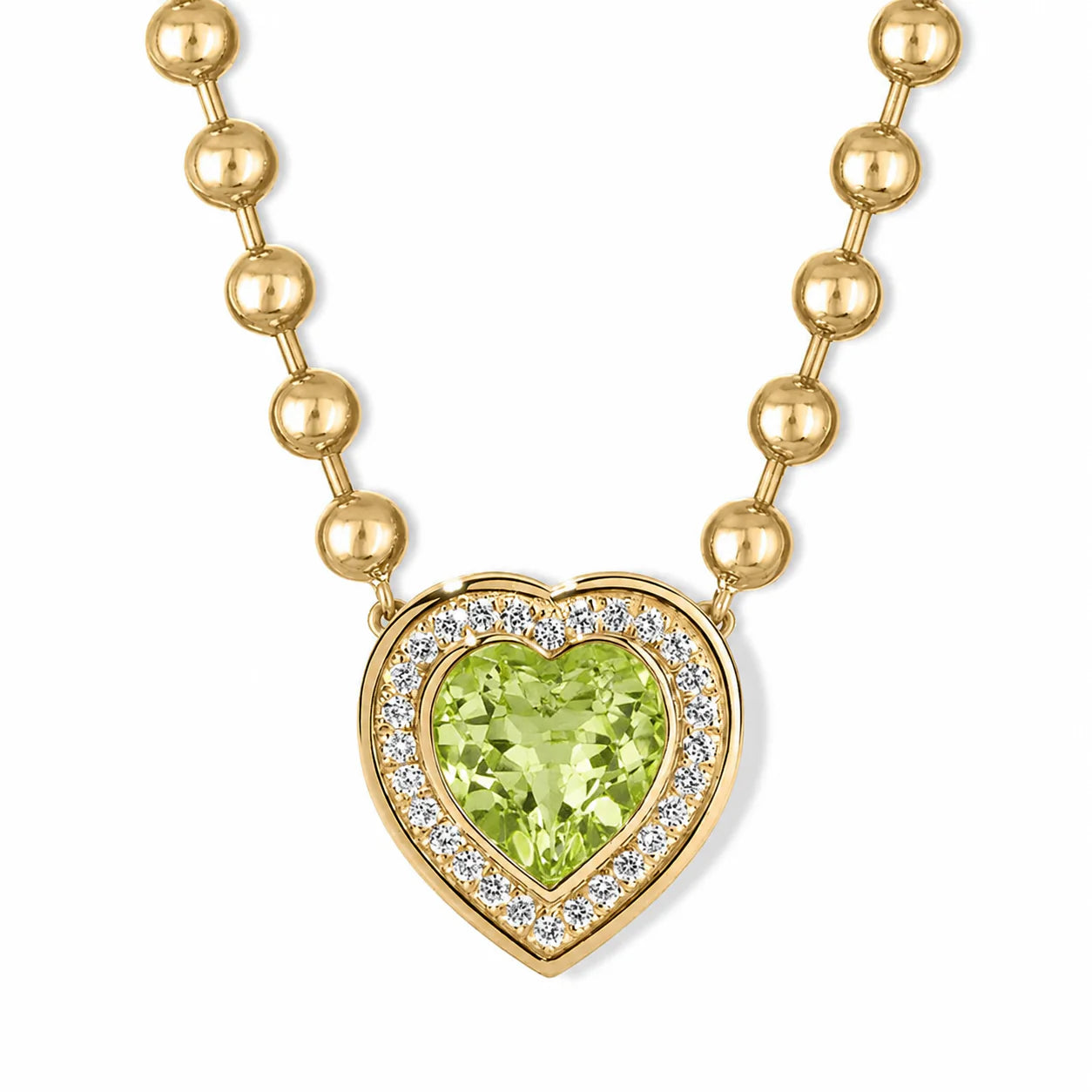 MAC Gemstone Heart & Diamond Halo Ball Chain Necklace