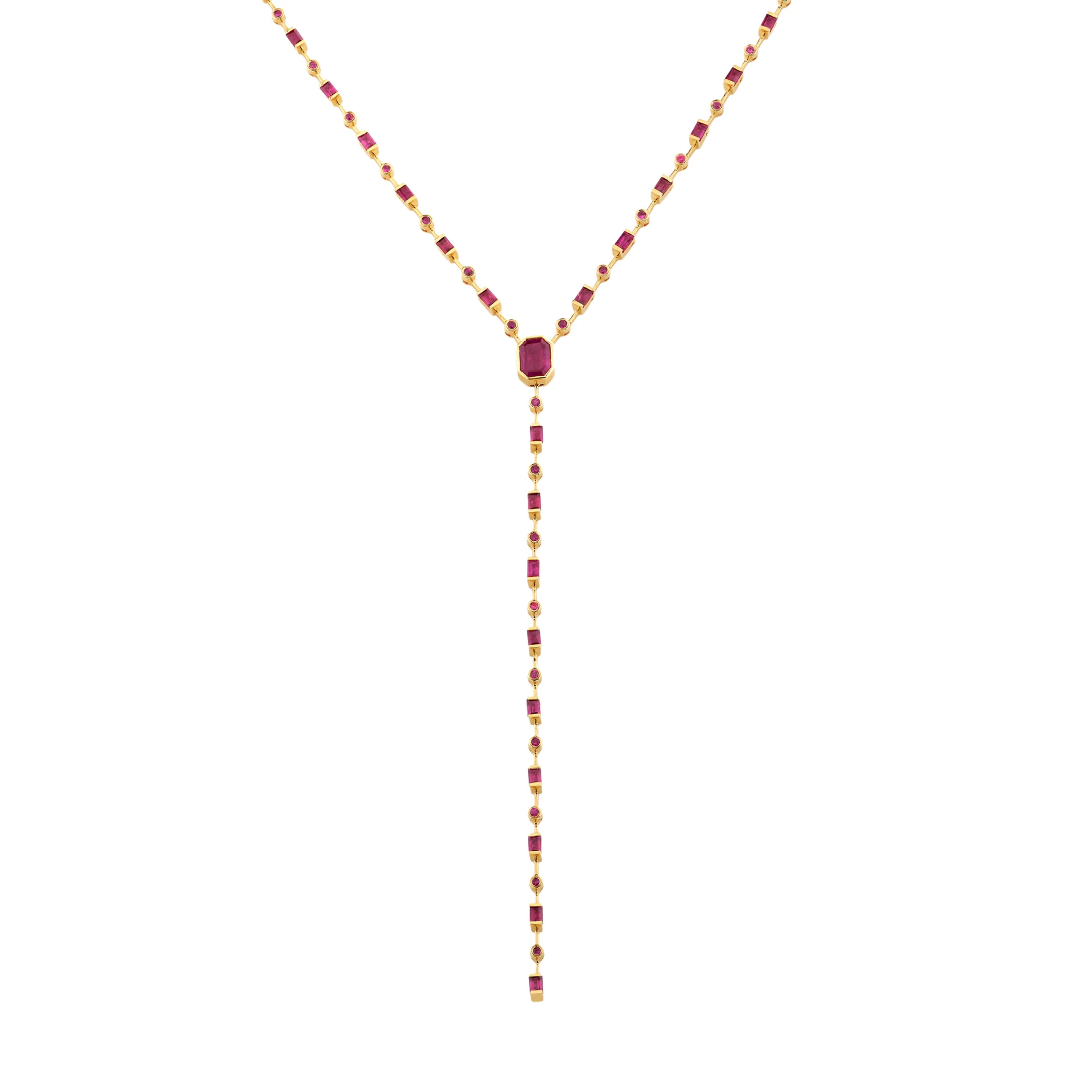Mixed Ruby Y Station Necklace