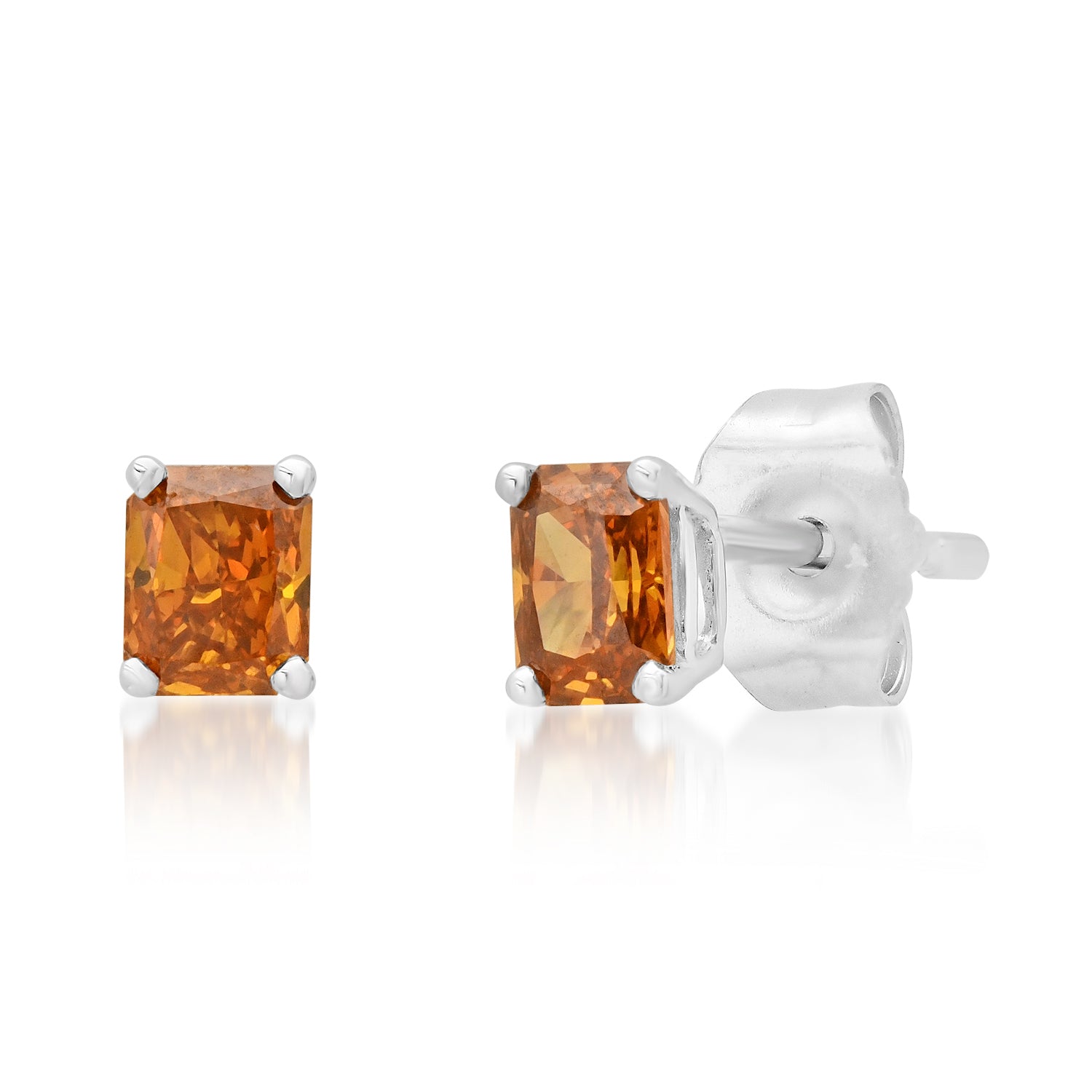 Petite Emerald Cut Orange Diamond Sprinkle Stud Earrings