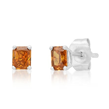 Petite Emerald Cut Orange Diamond Sprinkle Stud Earrings