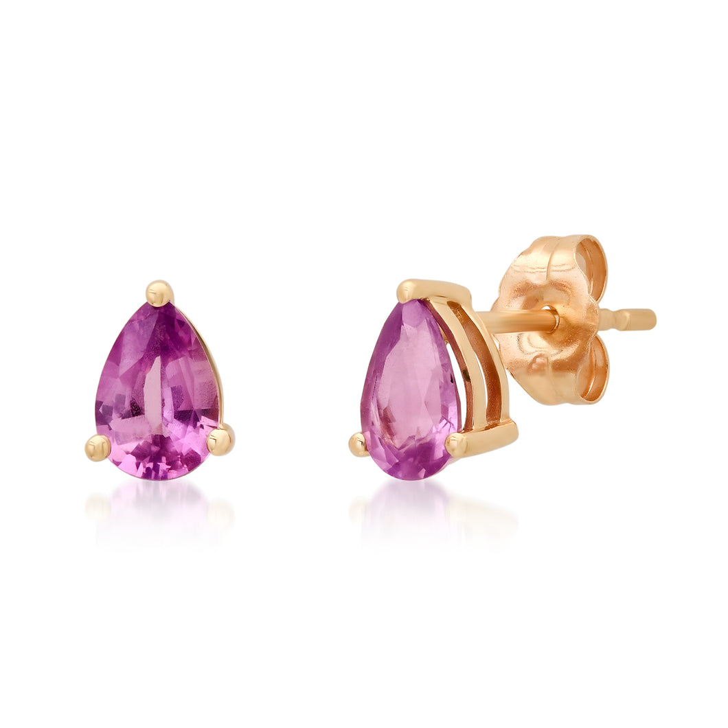 Pink Sapphire Pear Sprinkle Stud Earrings