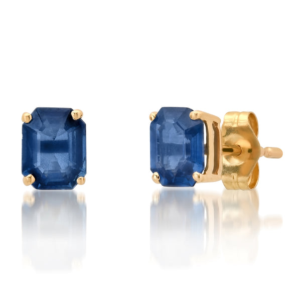 Emerald Cut Blue Sapphire Sprinkle Stud Earrings