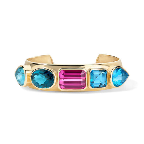 One of a Kind Pink & Blue Gemmy Cuff Bangle Bracelet