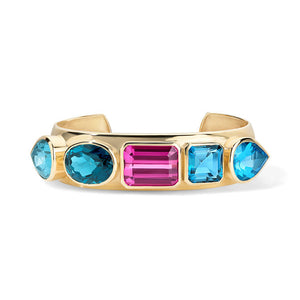 One of a Kind Pink & Blue Gemmy Cuff Bangle Bracelet