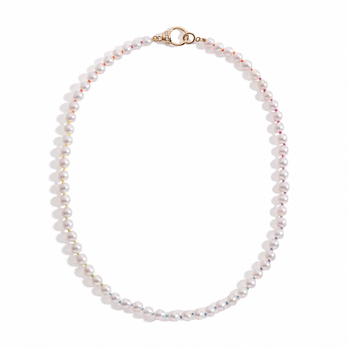 Petite Freshwater Pearl Necklace with Rainbow Silk