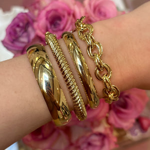 7mm Polished Twisted Gold Rope Bangle Bracelet