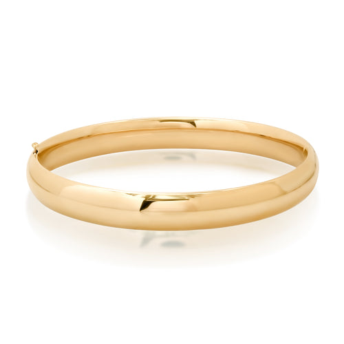 8mm Polished Domed Gold Bangle with Hinge Clasp