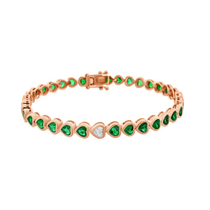 Emerald & Diamond Bezel Set Heart Bracelet