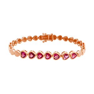 Pink Tourmaline Bezel Set Heart Bracelet