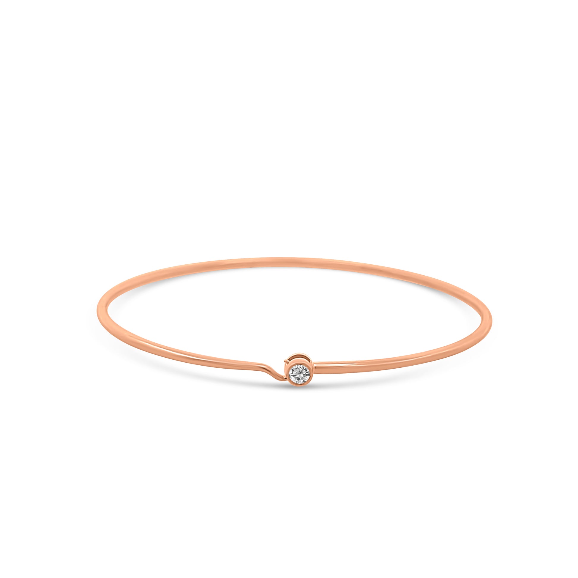 Small or Large Round Bezel Set Diamond Memory Wire Hook Bracelet
