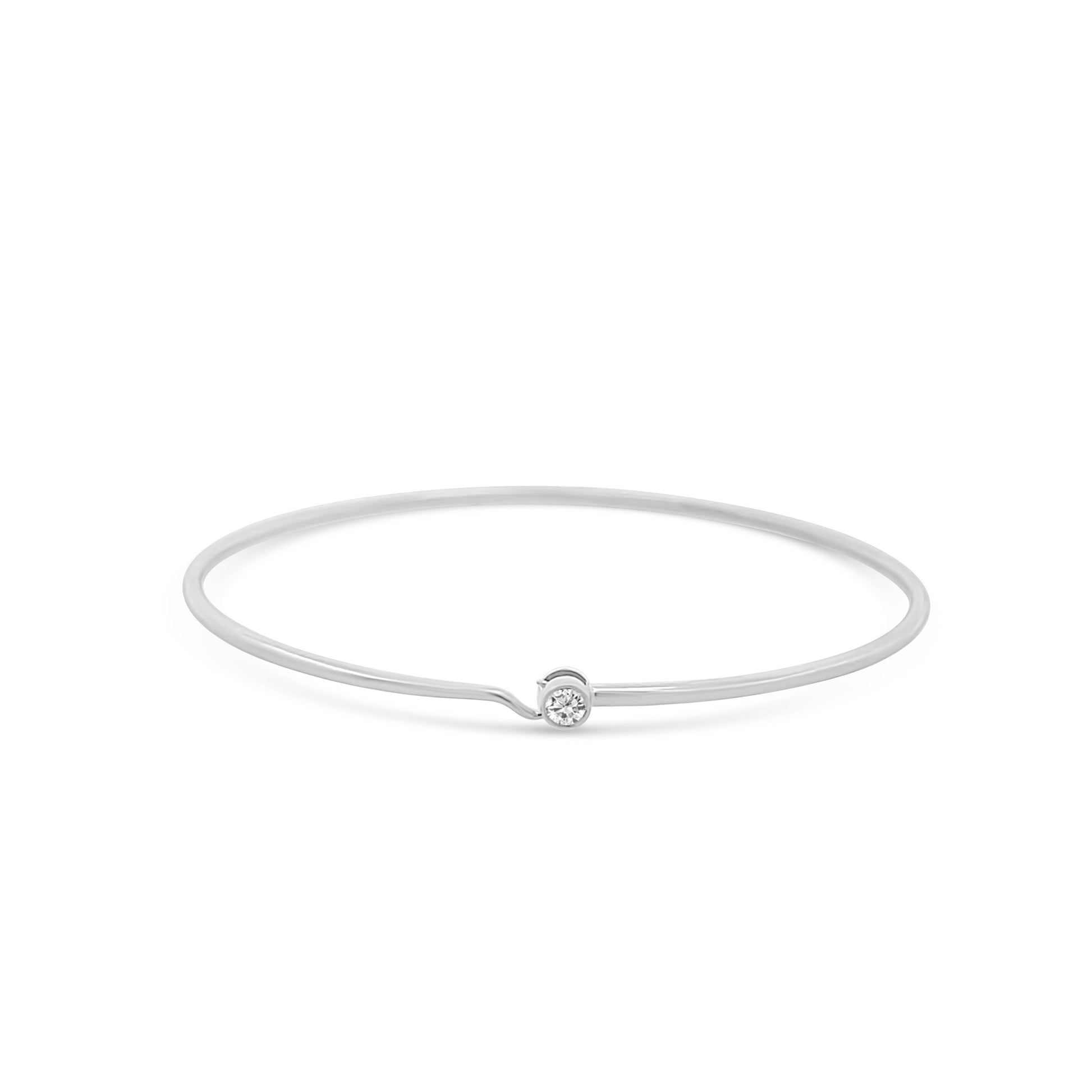 Small or Large Round Bezel Set Diamond Memory Wire Hook Bracelet