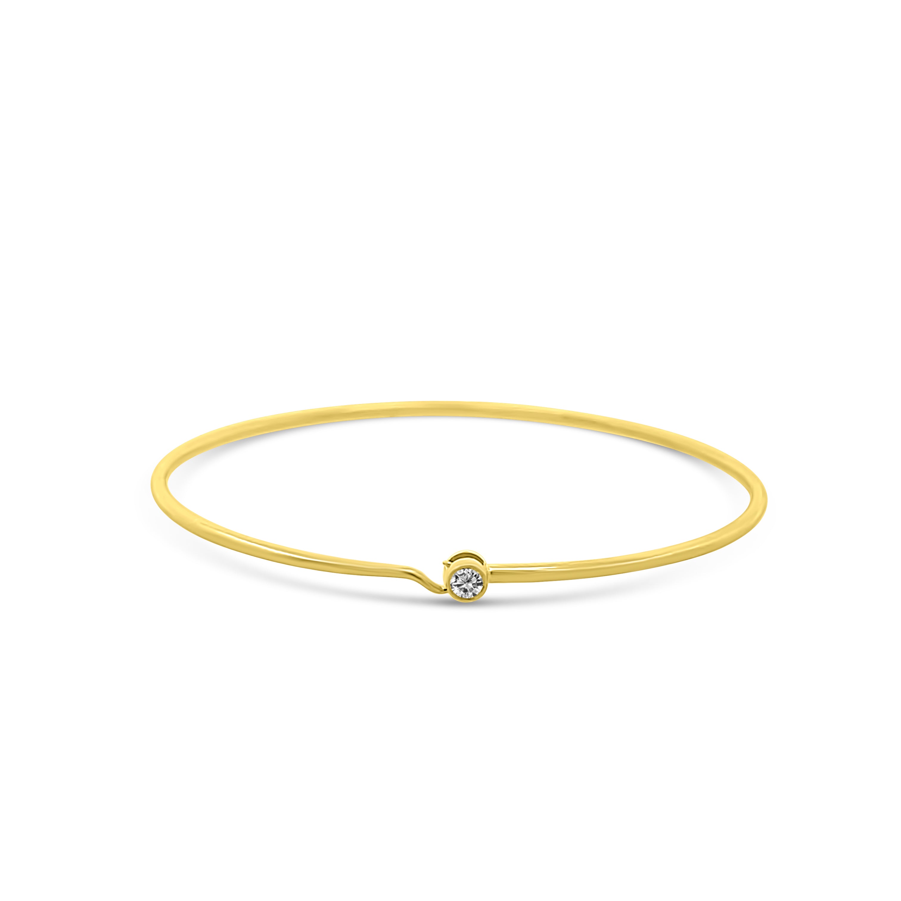 Small or Large Round Bezel Set Diamond Memory Wire Hook Bracelet