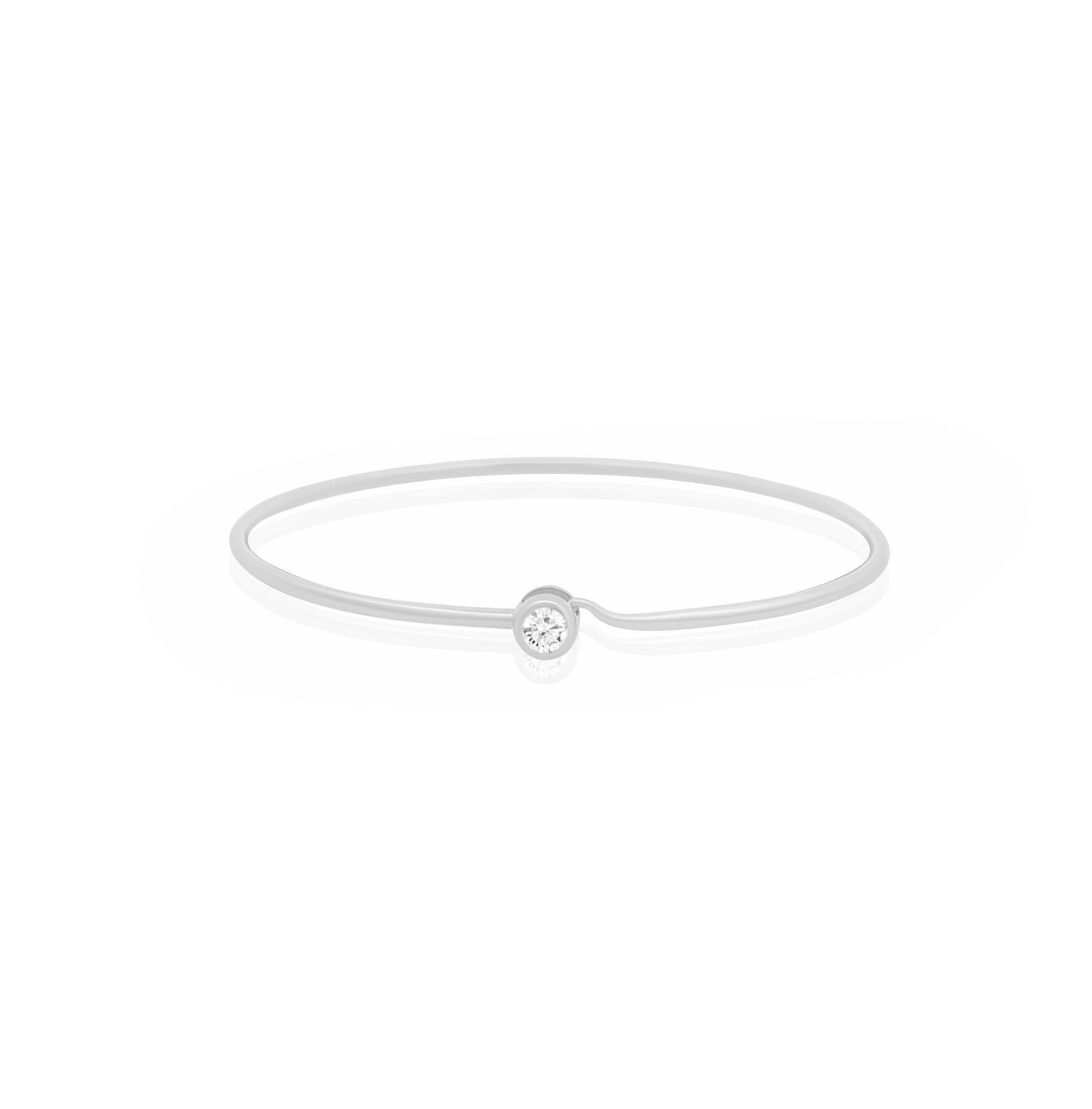 Small or Large Round Bezel Set Diamond Memory Wire Hook Bracelet