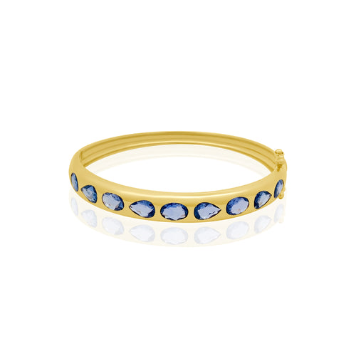 Oval or Pear Bezel Set Blue Sapphire Bangle Bracelet