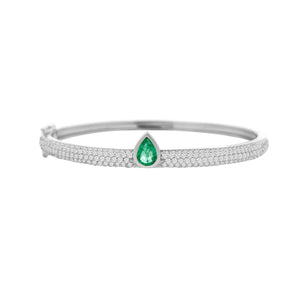 Glitzy Diamond & Emerald Pear Bangle Bracelet