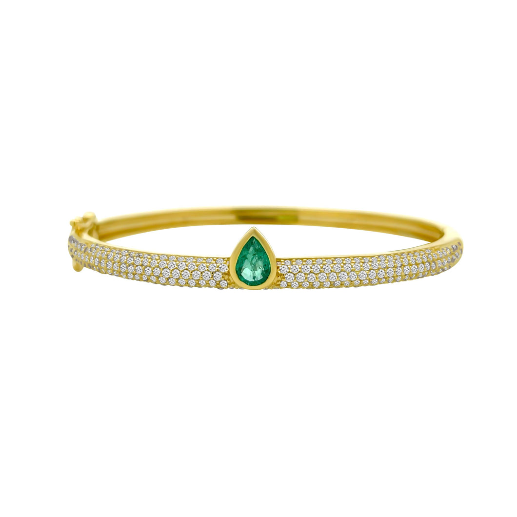 Glitzy Diamond & Emerald Pear Bangle Bracelet