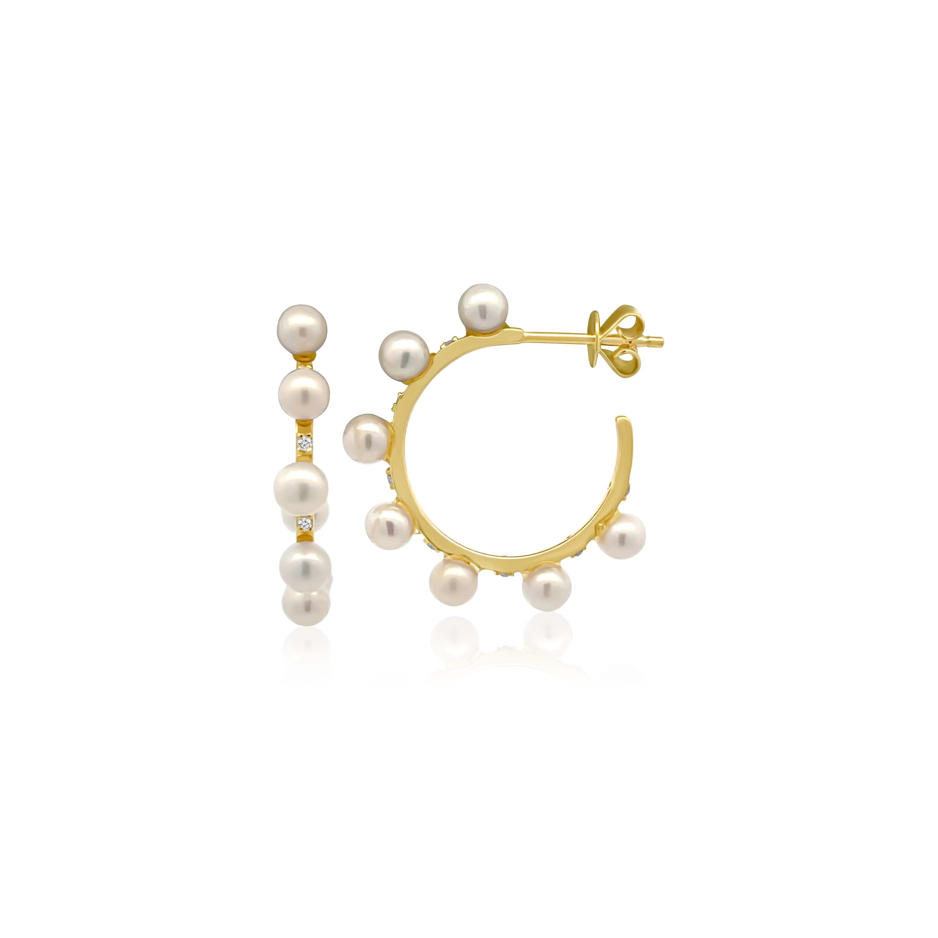 Lustrous Pearl & Diamond Hoop Earrings