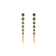 Bezel Set Emerald or Rainbow Sapphire & Diamond Drop Earrings