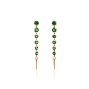 Bezel Set Emerald or Rainbow Sapphire & Diamond Drop Earrings