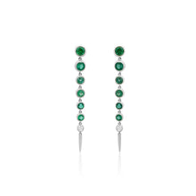 Bezel Set Emerald or Rainbow Sapphire & Diamond Drop Earrings