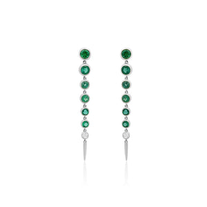 Bezel Set Emerald or Rainbow Sapphire & Diamond Drop Earrings