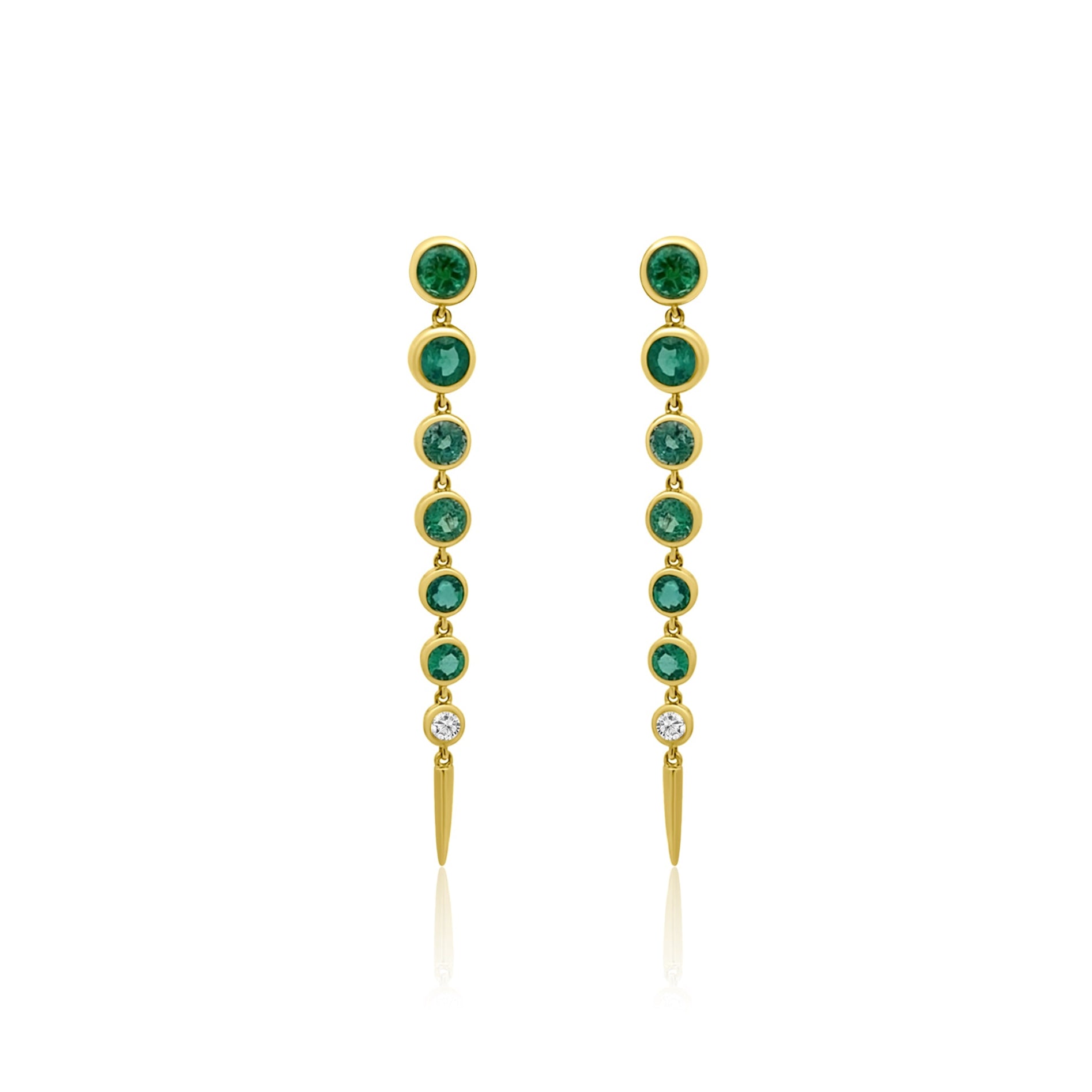 Bezel Set Emerald or Rainbow Sapphire & Diamond Drop Earrings