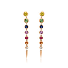 Bezel Set Emerald or Rainbow Sapphire & Diamond Drop Earrings