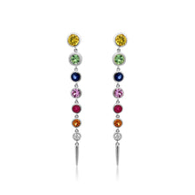 Bezel Set Emerald or Rainbow Sapphire & Diamond Drop Earrings