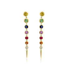 Bezel Set Emerald or Rainbow Sapphire & Diamond Drop Earrings